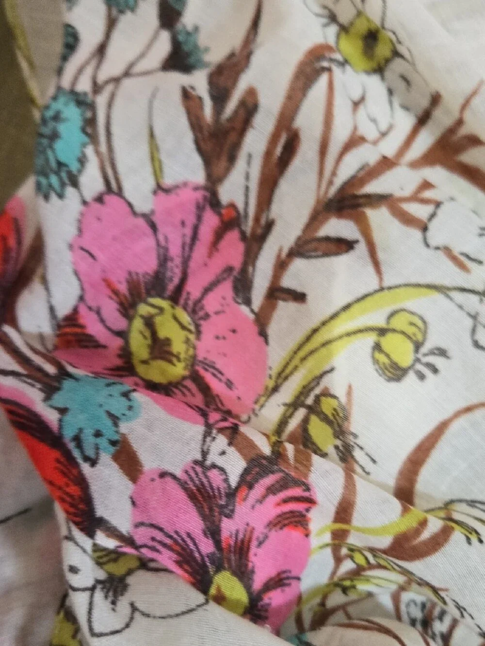 Floral Voile Scarf in Cream with Pink & Red Blooms